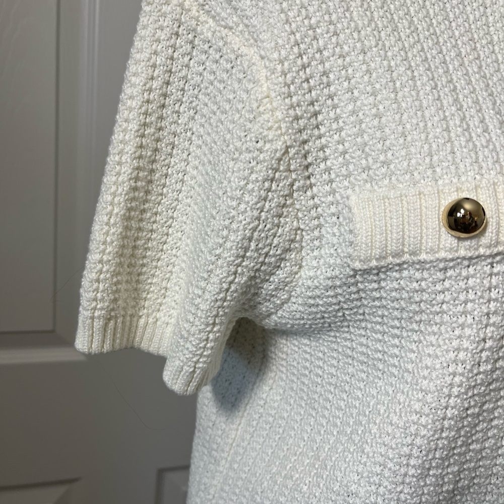French Connection Cream Knit Cardigan Top Gold Buttons M NWT - Picture 4 of 9